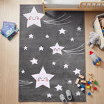 Tapis Étoiles Gris et Blanc - Enfants