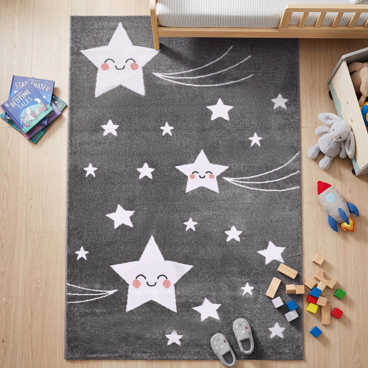 Tapis Étoiles Gris et Blanc - Enfants