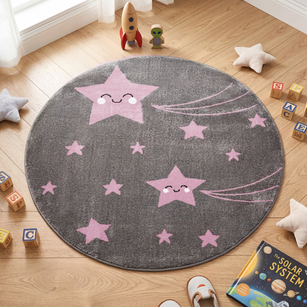 Tapis Étoiles roses et grises - Enfants