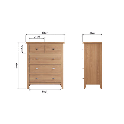 Rowan Oak 2 Over 3 Chest of Drawers