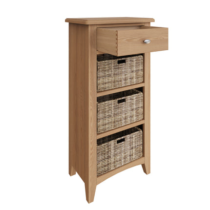 Rowan Oak Tall Table Unit With Wicker Baskets 100cm