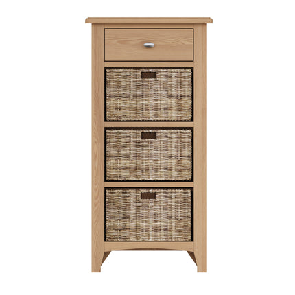 Rowan Oak Tall Table Unit With Wicker Baskets 100cm