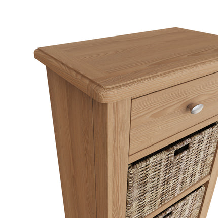 Rowan Oak Tall Table Unit With Wicker Baskets 100cm