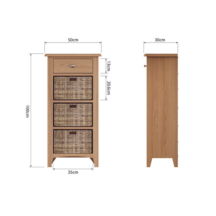 Rowan Oak Tall Table Unit With Wicker Baskets 100cm