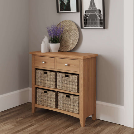 Rowan Oak 2 Drawers 4 Wicker Basket Sideboard