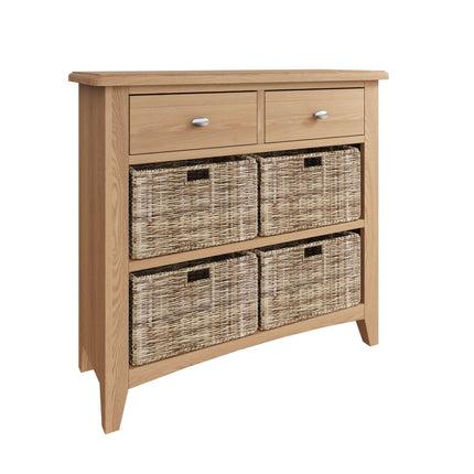 Rowan Oak 2 Drawers 4 Wicker Basket Sideboard