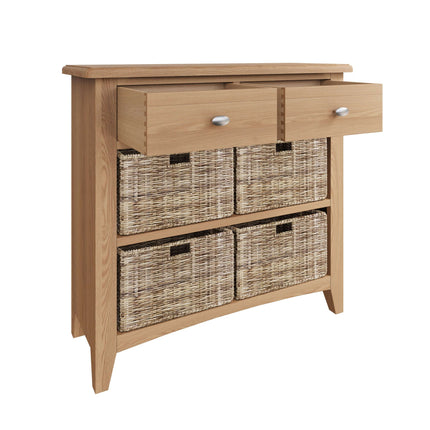 Rowan Oak 2 Drawers 4 Wicker Basket Sideboard