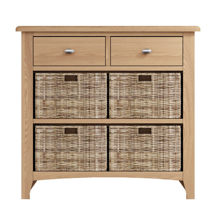 Rowan Oak 2 Drawers 4 Wicker Basket Sideboard