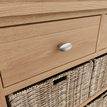 Rowan Oak 2 Drawers 4 Wicker Basket Sideboard