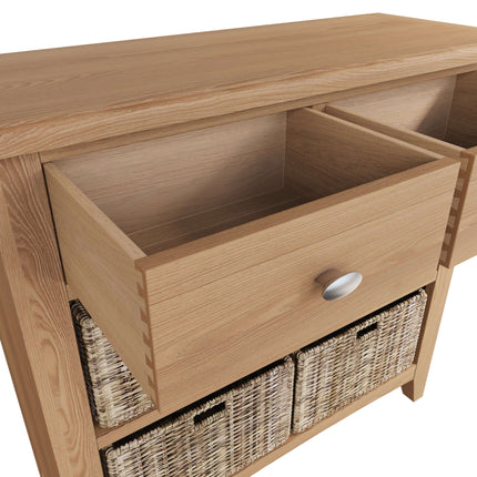 Rowan Oak 2 Drawers 4 Wicker Basket Sideboard