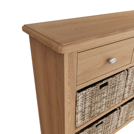 Rowan Oak 2 Drawers 4 Wicker Basket Sideboard