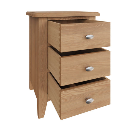 Rowan Oak 3 Drawer Bedside Table