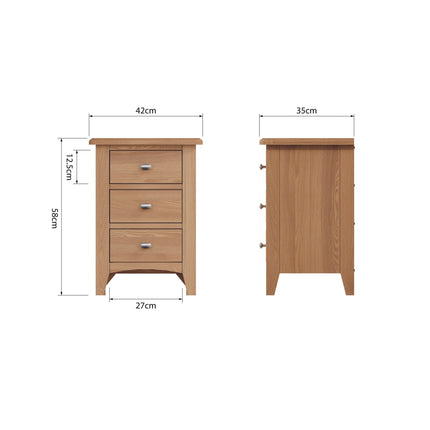 Rowan Oak 3 Drawer Bedside Table