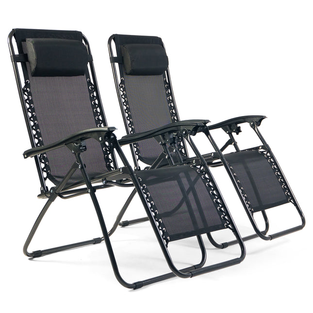 Zero Gravity Reclining Sun Loungers Weatherproof Black Set of 2-Bargainia.com