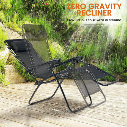 Zero Gravity Reclining Sun Loungers Weatherproof Black Set of 2-Bargainia.com