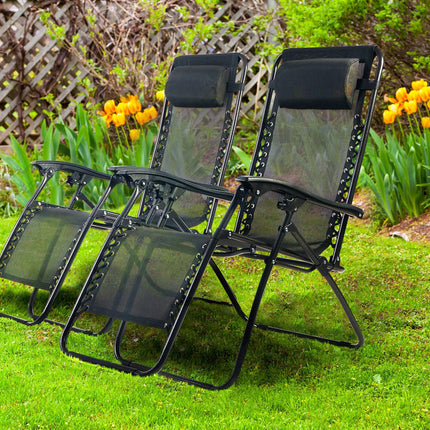 Zero Gravity Reclining Sun Loungers Weatherproof Black Set of 2-Bargainia.com