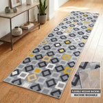 Texas Gold, Grey and White Geometric Stair Runner, Hessian Backed Hallway Runner, Low 9mm Pile, Custom Lengths