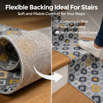 Texas Gold, Grey and White Geometric Stair Runner, Hessian Backed Hallway Runner, Low 9mm Pile, Custom Lengths