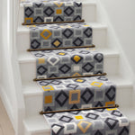 Texas Gold, Grey and White Geometric Stair Runner, Hessian Backed Hallway Runner, Low 9mm Pile, Custom Lengths