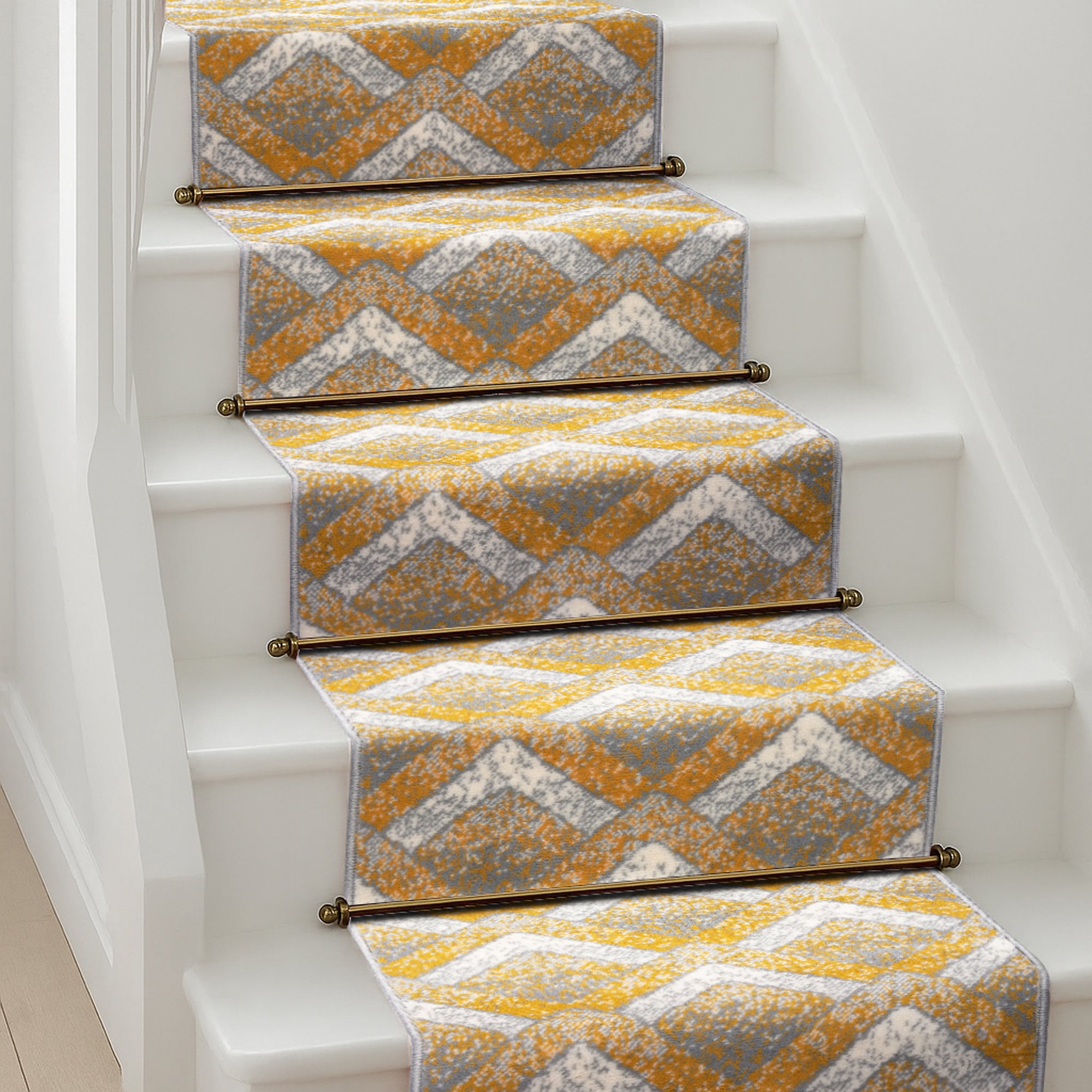 Texas Gold and Grey Chevron Stair Runner, Hessian Backed Hallway Runner, Low 9mm Pile, Belgian Woven, Custom Lengths