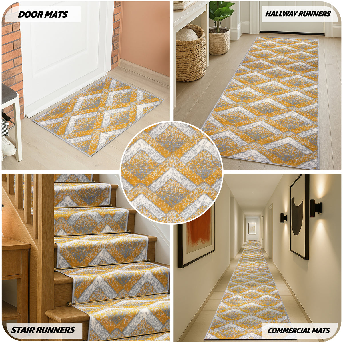 Texas Gold and Grey Chevron Stair Runner, Hessian Backed Hallway Runner, Low 9mm Pile, Belgian Woven, Custom Lengths