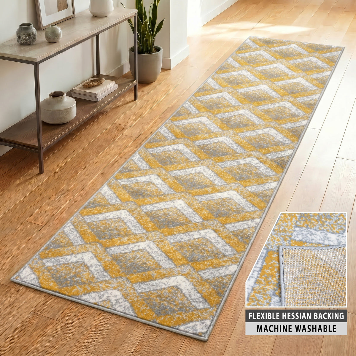 Texas Gold and Grey Chevron Stair Runner, Hessian Backed Hallway Runner, Low 9mm Pile, Belgian Woven, Custom Lengths