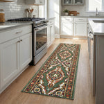 Green Medallion Stair Runner, Persian Style Hessian Backed Hallway Carpet Runner, 60cm Wide, 9mm Pile, Custom Lengths