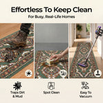 Green Medallion Stair Runner, Persian Style Hessian Backed Hallway Carpet Runner, 60cm Wide, 9mm Pile, Custom Lengths