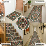 Green Medallion Stair Runner, Persian Style Hessian Backed Hallway Carpet Runner, 60cm Wide, 9mm Pile, Custom Lengths