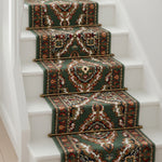 Green Medallion Stair Runner, Persian Style Hessian Backed Hallway Carpet Runner, 60cm Wide, 9mm Pile, Custom Lengths