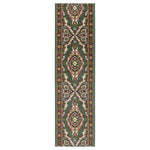 Green Medallion Stair Runner, Persian Style Hessian Backed Hallway Carpet Runner, 60cm Wide, 9mm Pile, Custom Lengths