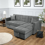 Milo Grey Corner Sofa Bed with Storage - Velvet Sofa Bed & Pull Out Bed