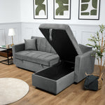 Milo Grey Corner Sofa Bed with Storage - Velvet Sofa Bed & Pull Out Bed