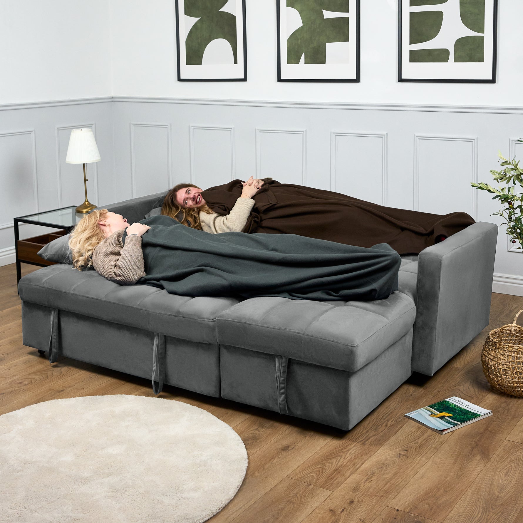 Milo Grey Corner Sofa Bed with Storage - Velvet Sofa Bed & Pull Out Bed