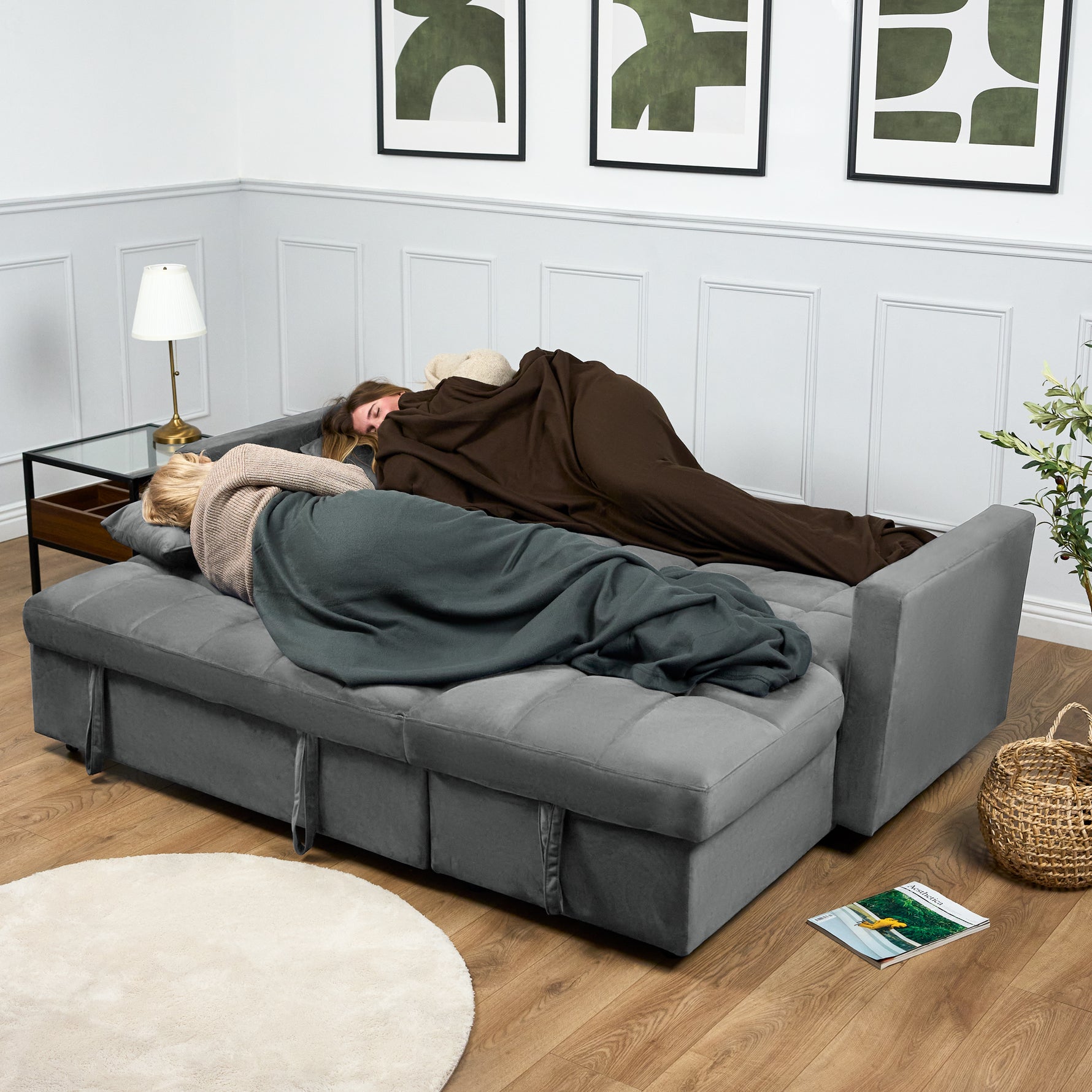 Milo Grey Corner Sofa Bed with Storage - Velvet Sofa Bed & Pull Out Bed