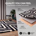 California Tides Grey Shaggy Rug, Striped Geometric 5cm Deep Pile Rug for Living Room and Bedroom, Non-Shedding