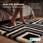 California Tides Grey Shaggy Rug, Striped Geometric 5cm Deep Pile Rug for Living Room and Bedroom, Non-Shedding
