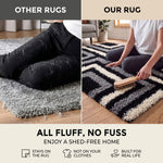 California Tides Grey Shaggy Rug, Striped Geometric 5cm Deep Pile Rug for Living Room and Bedroom, Non-Shedding