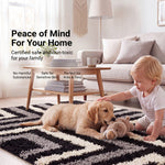 California Tides Grey Shaggy Rug, Striped Geometric 5cm Deep Pile Rug for Living Room and Bedroom, Non-Shedding