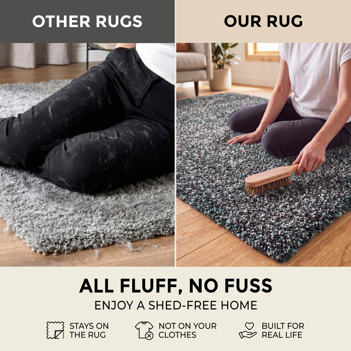 Enjoy Blue and Grey Mottled Shaggy Rug, 4cm Thick Pile, Non-Shedding Polypropylene, Hessian Backed, Multiple Sizes