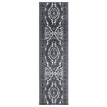 Grey Medallion Stair Runner, Traditional Hessian Backed Hallway Carpet Runner, 60cm Wide, 9mm Pile, Custom Lengths