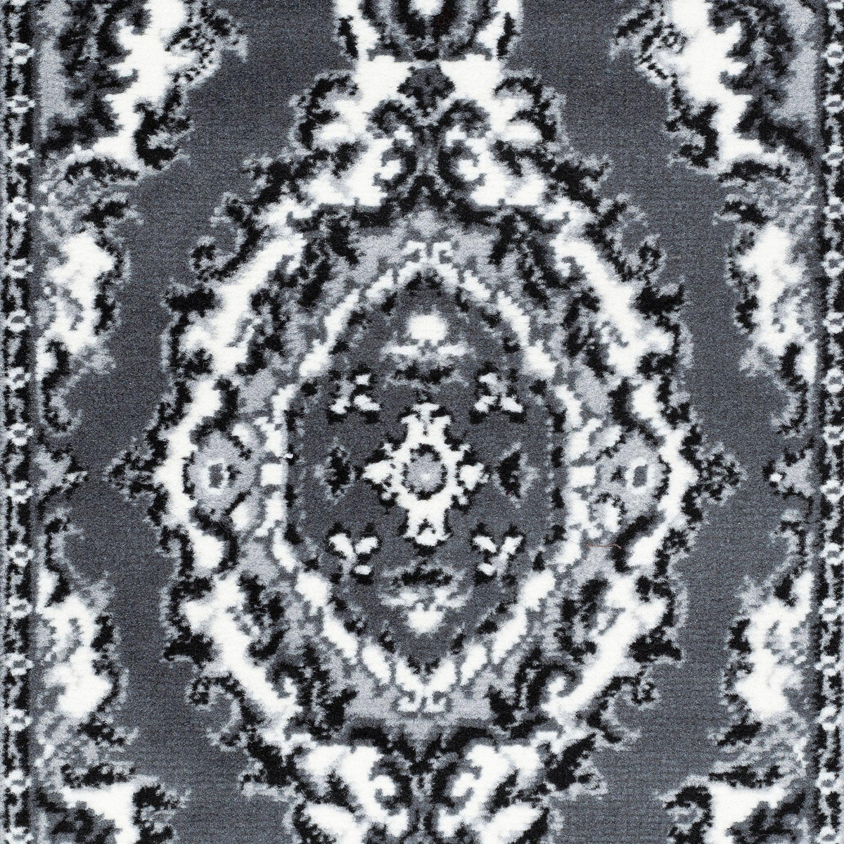 Grey Medallion Stair Runner, Traditional Hessian Backed Hallway Carpet Runner, 60cm Wide, 9mm Pile, Custom Lengths