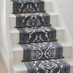 Grey Medallion Stair Runner, Traditional Hessian Backed Hallway Carpet Runner, 60cm Wide, 9mm Pile, Custom Lengths