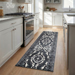 Grey Medallion Stair Runner, Traditional Hessian Backed Hallway Carpet Runner, 60cm Wide, 9mm Pile, Custom Lengths