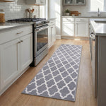 Grey Trellis Stair Runner, Moroccan Geometric Hallway Carpet Runner, Flexible Hessian Backed, 60cm Wide, Custom Length