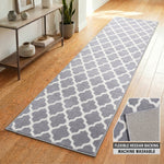 Grey Trellis Stair Runner, Moroccan Geometric Hallway Carpet Runner, Flexible Hessian Backed, 60cm Wide, Custom Length