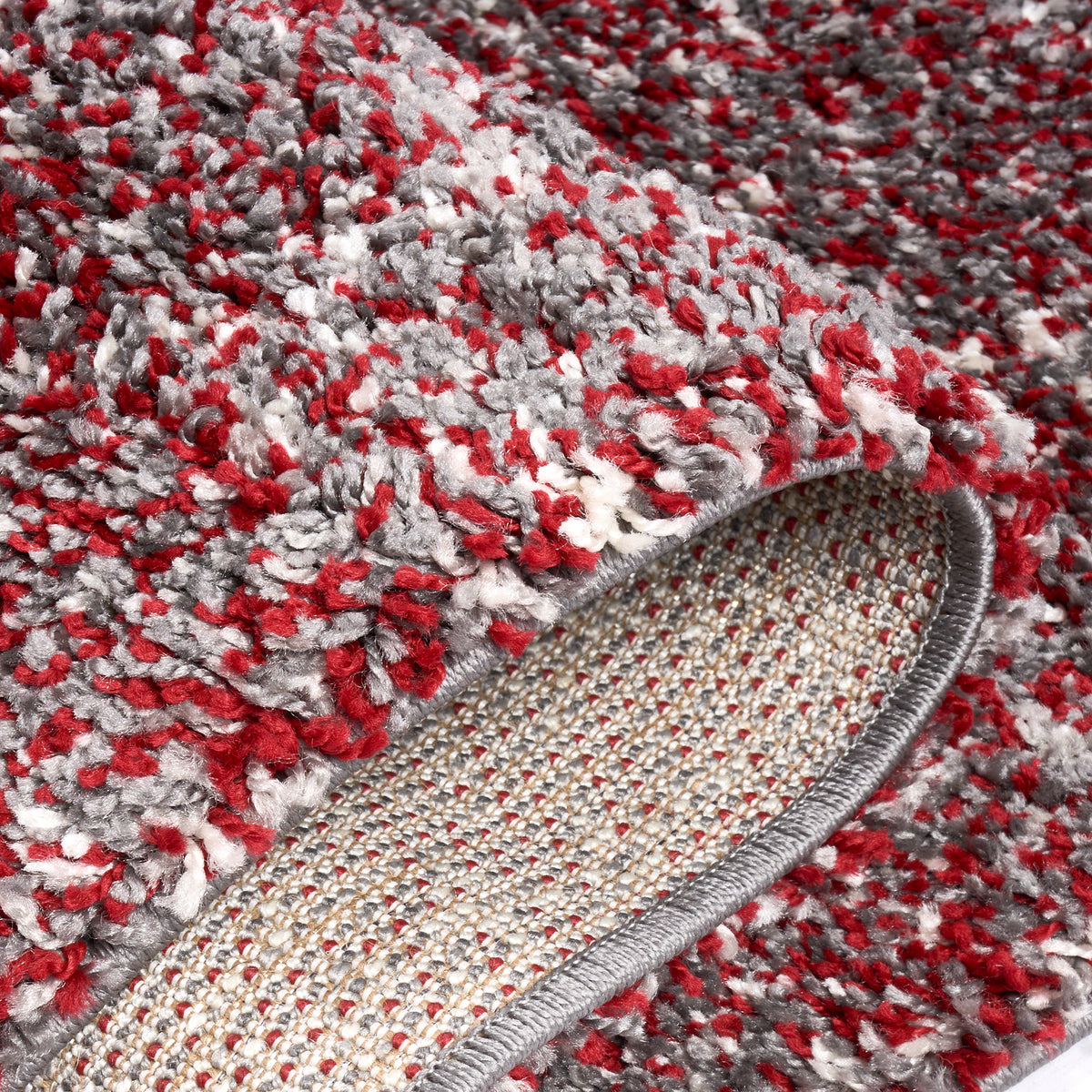 Grey & Red Blend Shaggy Rug - Enjoy