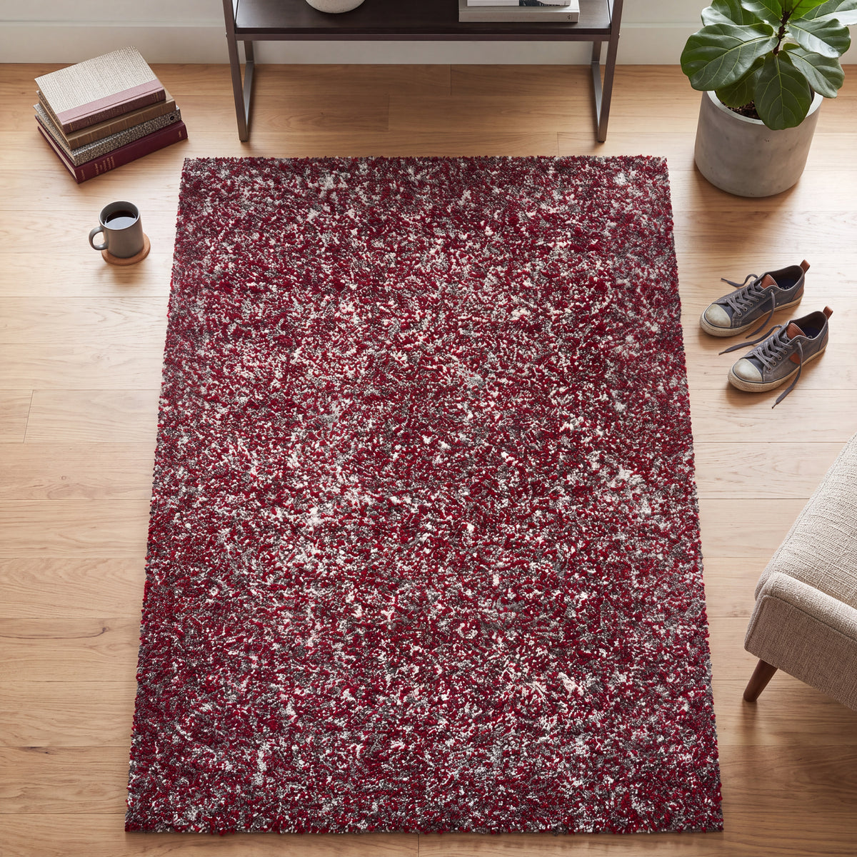 Grey & Red Blend Shaggy Rug - Enjoy