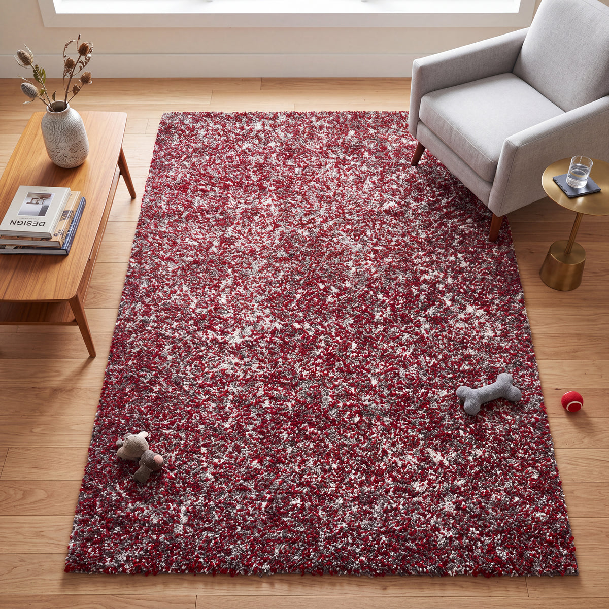 Grey & Red Blend Shaggy Rug - Enjoy