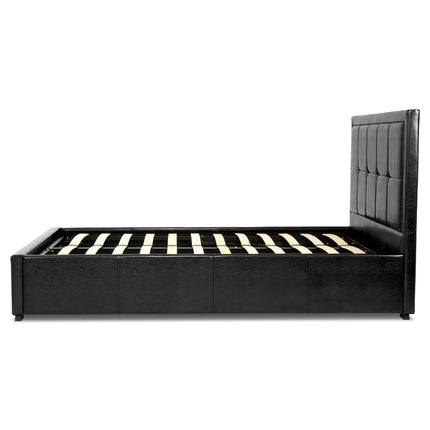Hollywood Faux Leather Upholstered Ottoman Storage Bed Frame Black-Bargainia.com